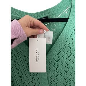 NWT Bloomchic Women's Sz 12 Grandma Teal Lagenlook Statement Button Cardigan